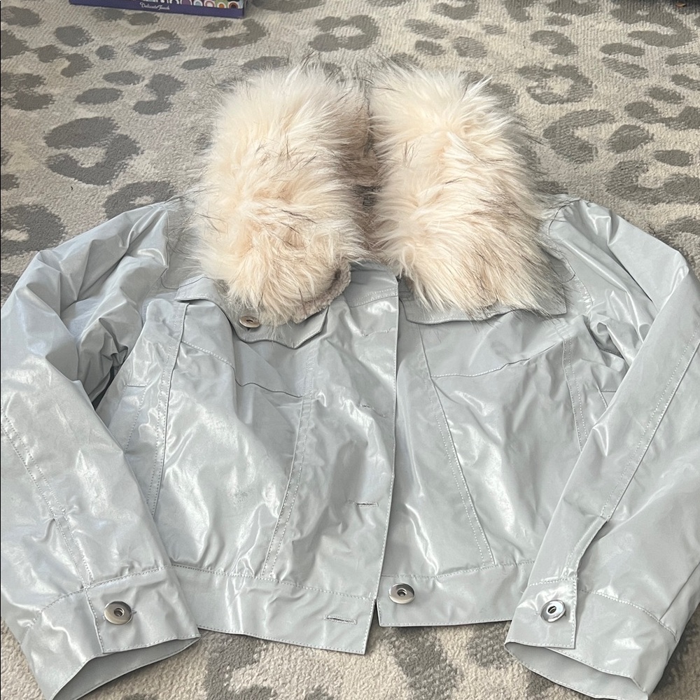Women's Silver reflective Jacket with Faux Fur Collar